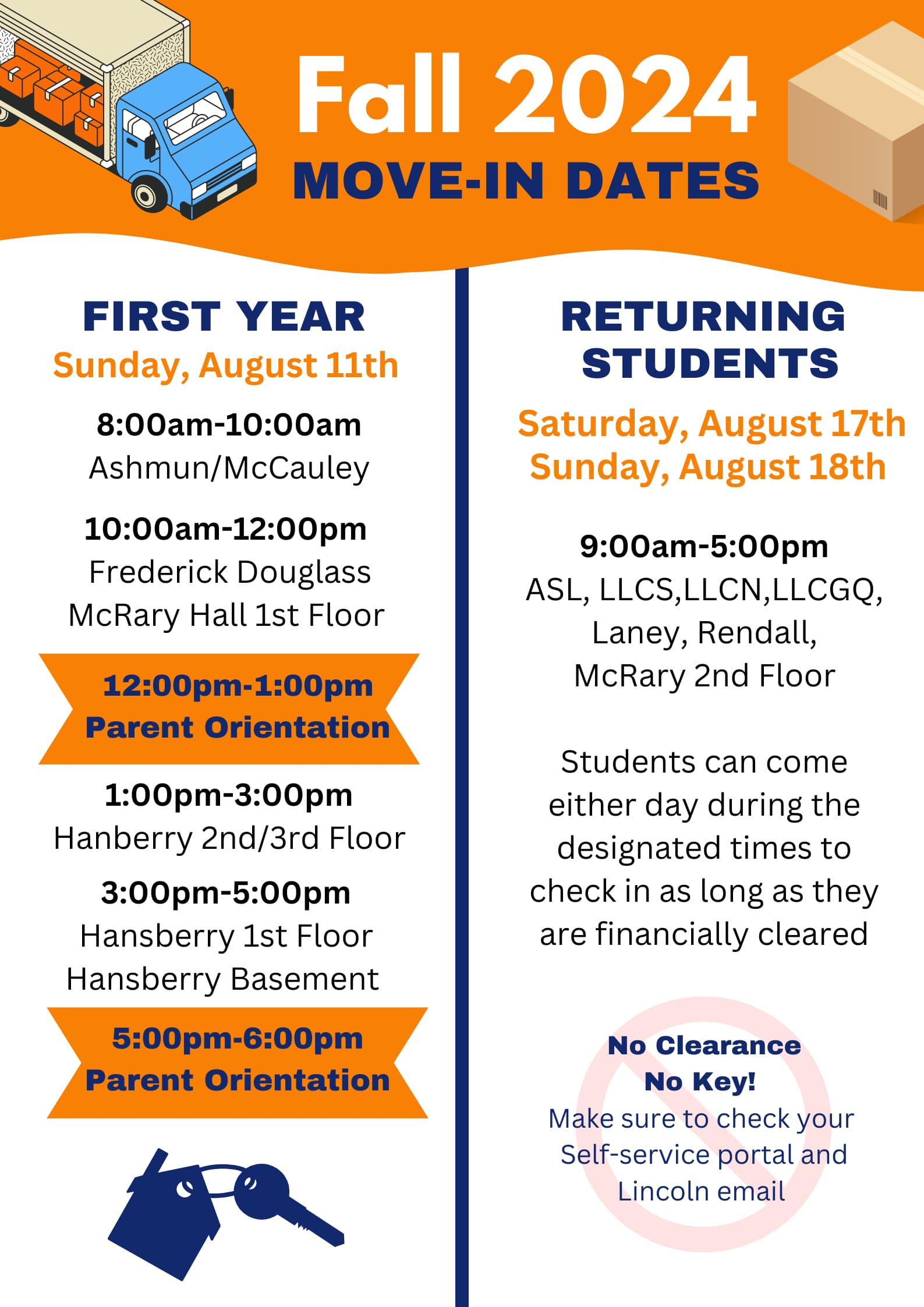 Residence Life Flyer with FA24 move-in info
